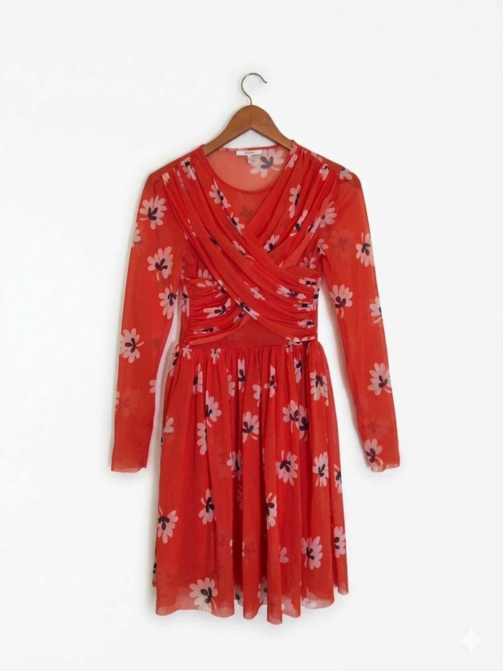GANNI Orange Floral Print Mesh Sheer Mini Dress Size 38/ US 6